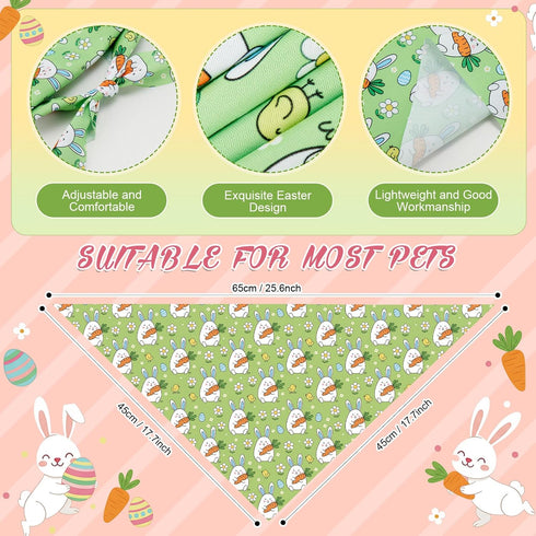 200 Set 25 (25.6 17.7 17.7) Pcs Spring Dog Bandanas Bulk Bunny Egg Carrot Bandanas for Dogs Triangle Kerchief Bibs