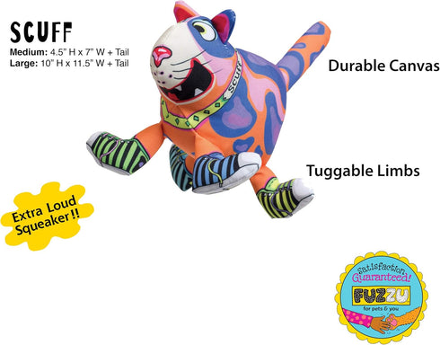 FUZZU Durable Dog Toy with Squeaker, Floppy Tough Chew Toy, That Sneaky Cat! - Medium