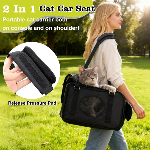 3 1 15lbs) in Cat Car Seat for Center Console Portable Carrier for Shoulder Handle Car, Foldable Pet Armrest Booster
