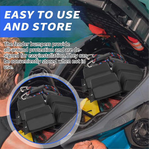 PWC Jet Ski Bumpers - Boat Fenders with 2 Elastic Cords, 2 Pack Docking Accessories, 14 x 6 x 3.2 inch