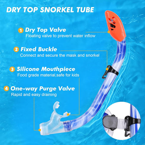 Kids Snorkel Set, Anti-Fog Diving Mask & Swimming Goggles, Dry Top Snorkel Equipment for Ages 5-10