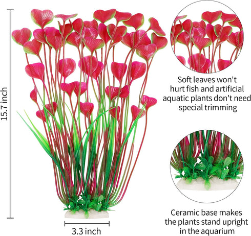 MyLifeUNIT Aquarium Plants, 2 Pack Tall Plastic Plants for Fish Tank Decorations, 15.75 Inches (Pink)