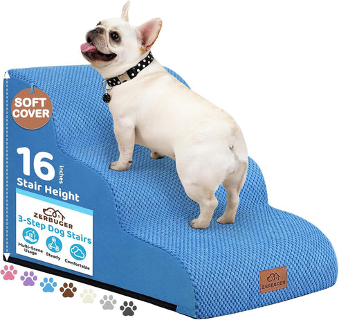 Zerbuger Dog Ramp and Stair for Bed 16" H-20 H,3-Step Cat Stair
