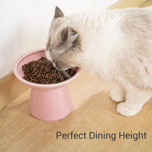 Extra Wide Elevated Cat Bowls - Ceramic Cat Food Bowl 6.2" Raised Cat Food Bowls Elevated Shallow Cat Food Dish, Whisker Fatigue, Lead & Cadmium Free, 5" Good Height for Cat Feeding - Pink