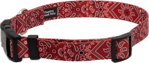 Country Brook Petz Deluxe Red Bandana Dog Collar, Made in The U.S.A., Rustic Designs (1 Inch, Medium)