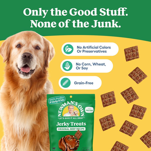 25 oz Newman's Own Original Beef Jerky Dog Treats, Value Size Bag High Protein, Grain Free, Grass-Fed Beef as First