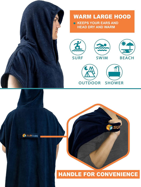 SUN CUBE Surf Poncho Changing Robe with Hood | Absorbent Quick Dry Microfiber Wetsuit Changing Towel with Pocket