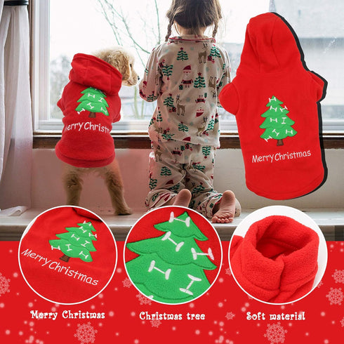 HYLYUN Puppy Christmas Outfit 2 Packs, Small Dog Santa Claus Suit Hoodies for Small Dogs and Cats