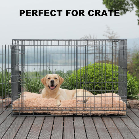 Bedfolks Waterproof Dog Crate Bed, Plush with Removable Washable Cover, Faux Fur for Extra Large Dogs, 41"x27", Solid