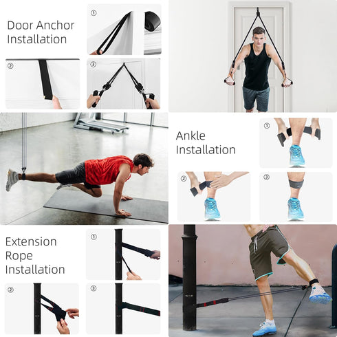 Resistance Band Set, Exercise Bands with Handles, Door Anchor, Ankle Strap, Home Gym, Full-Body Workouts