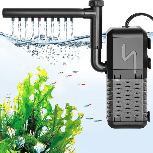 AQQA Submersible Power Aquarium Filter, Adjustable Water Flow, Ultra Silent Biochemical Sponge Filtration for 50 Gallon