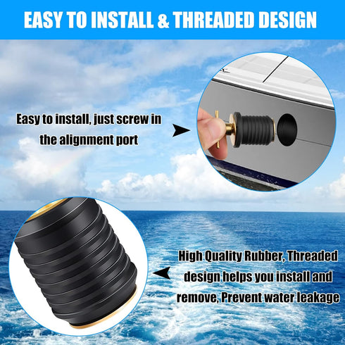 Linkstyle 4 PCS Brass T-Handle Drain Plug, Marine Boat Drain Plugs for 1 Inch Diameter Drains