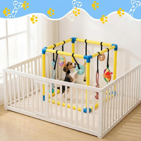 8 16.5 Inch Soulchen Puppy Play Gym with Hanging Toys, Small Dogs Enrichment Interactive Toys Pets Indoor Jungle Gym