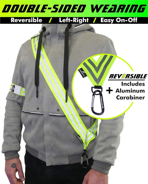 FREEMOVE Reflective SASH with 2 Bands or Reflective Runners Waist Belt with 4 Arm Bands, Easy to Put On/Off Reflective