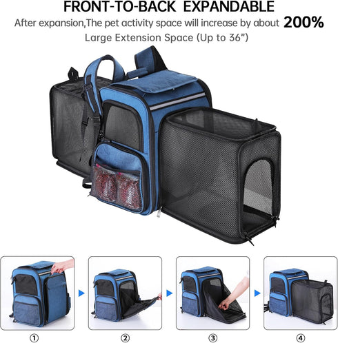Pet Travel Carrier Backpack, Blue, Soft-Sided Breathable Mesh for Cats, Dogs, Puppies up to 20 lbs