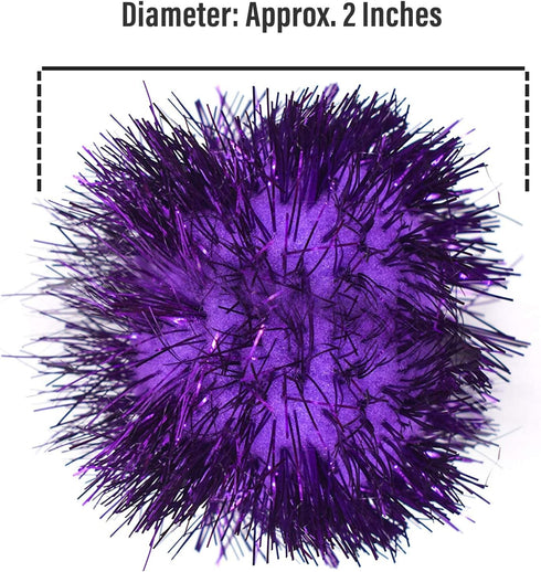 AUEAR 12 Pack 2 Inch Sparkle Ball Shiny Glitter Tinsel Pom Poms, Interactive Cat Balls for Kittens