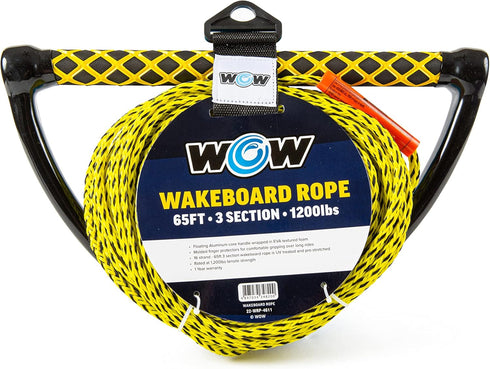 WOW Sports Watersports Rope - 65 ft for Wakeboard, Wakesurf, & Water Skiers, UV Treated with Floating Handle