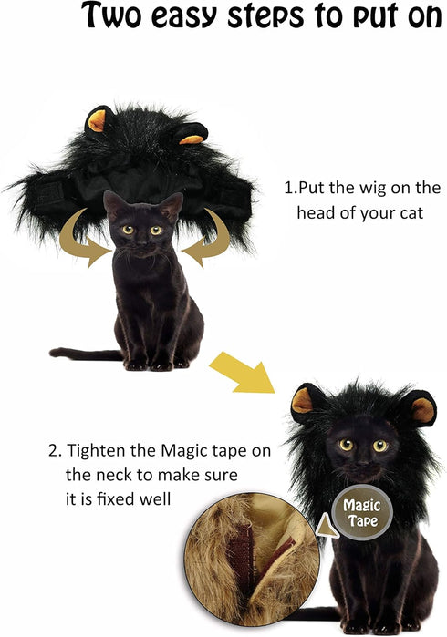 Onmygogo Lion Mane Wig for Cats, Funny Pet Cat Costumes for Halloween Christmas, Furry Pet Clothing Accessories, Size