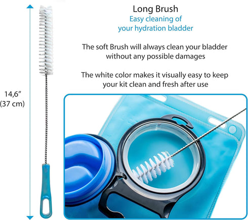 InnerFit Hydration Bladder Cleaning Kit, 5 in 1 for Universal Bladders, Includes 3 Brushes and Carrying Pouch