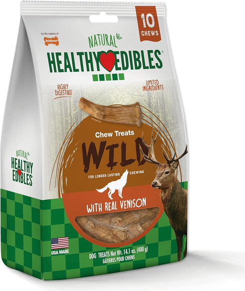 Nylabone Healthy Edibles WILD Antler Dog Chew Treats, Venison Flavor, Medium/Wolf (10 Count)