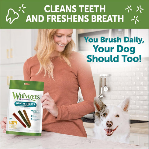WHIMZEES by Wellness 14 Count Natural Dental Chews for Medium Breed Dogs, Grain-Free, Freshen Breath & Fight Plaque