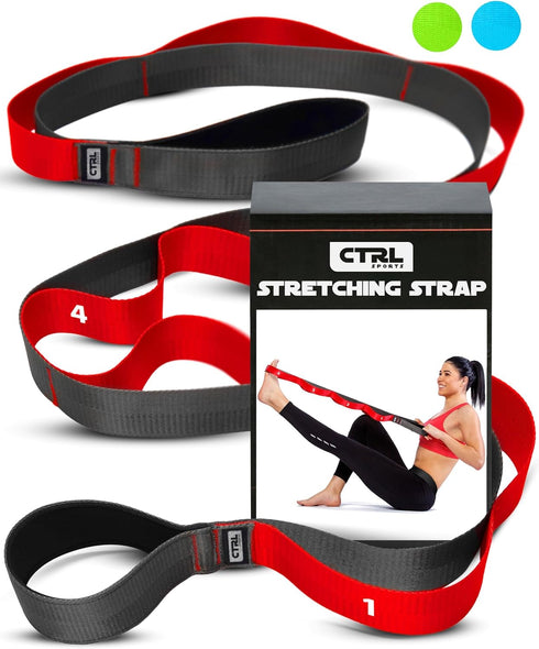 Stretching Strap with Loops - Non Elastic Stretch Band for Physical Therapy, Yoga, and Flexibility - Hamstring & Leg
