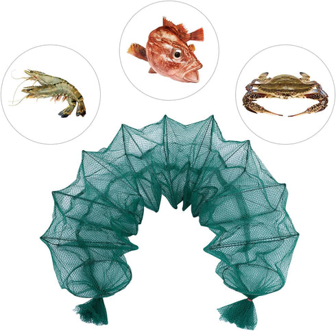 14-Segment 2.1m Portable Fishing Trap Net Mesh Fish and Shrimp Cage Sturdy Foldable Fishing Keep Net Accessories