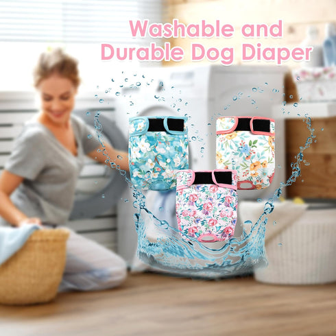3Pack Reusable Dog Diapers Female,Washable Diaper for Doggie,Highly Absorbent Dog Diaper,Adjustable Leakproof Puppy