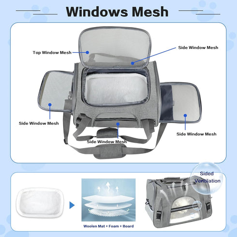 17.0" 10.0" 11.0" FluffyDream Pet Travel Carrier Soft Sided Portable Bag for Cats, Small Dogs, Kittens or Puppies