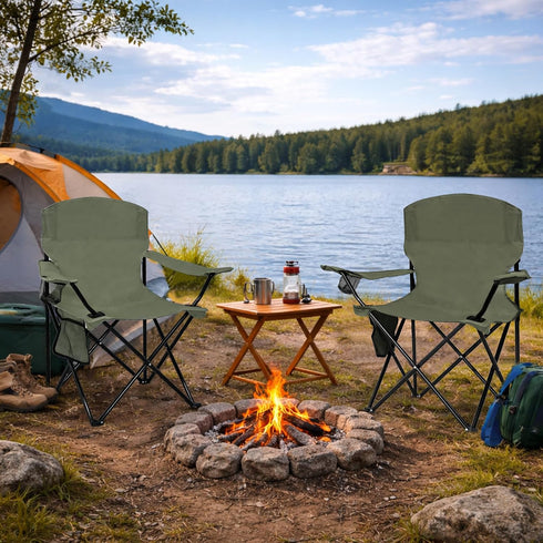 2 Pack 300lbs Folding Camping Chair with Cup Holder & Side Storage Bag Capacity Lightweight High Back Portable