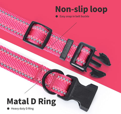 Mile High Life Nylon Night Light Glow Collar for Medium Dogs, Reflective Band Cat Collar, Safe Night Walk (Pink, XS)