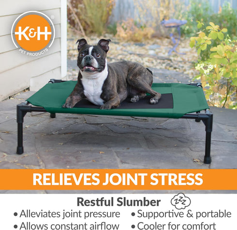 K&H Pet Products Cooling Elevated Dog Bed, Medium, Outdoor Raised Cot with Washable Mesh, Green/Black