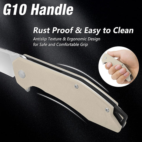FLISSA Pocket Knife - Folding Tactical Knife with G10 Handle, D2 Blade, Liner Lock, and Pocket Clip for Outdoor Use
