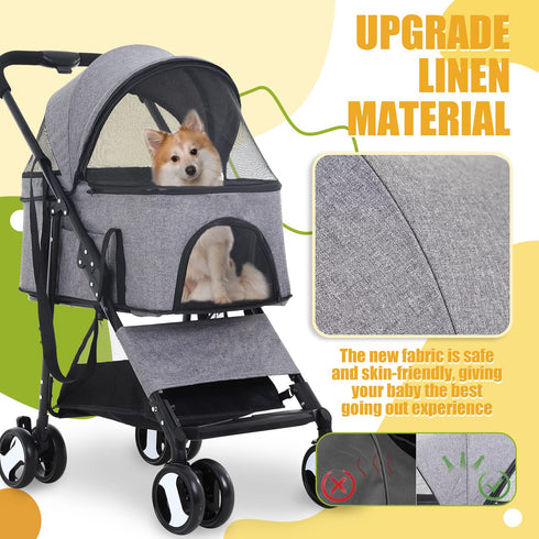 NChanmar 3-in-1 4 Dog Stroller Folding Dog Stroller for Medium Small Dogs Pet Stroller Cat Stroller Wheels