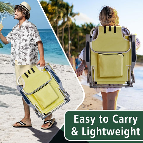 300lbs Folding Beach Chair for Adults, Outdoor Beach Portable Lawn Chair Camping Chair,High Back Chairs with Hard