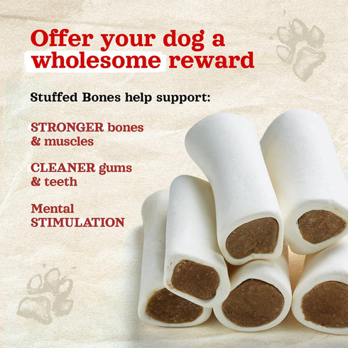 Natural Farm Filled Dog Bones, Bully Stick Flavor, 5-6 Inch, 3 Pack, Limited Ingredient Stuffed Dental Treats