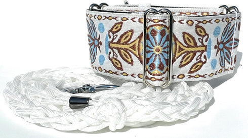 Martingale Dog Collar for Greyhound, Saluki, Whippet, 2In Wide (L 14In-18In) with Leash Set, White