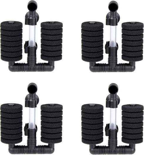 AQUANEAT 4 Pack Double Bio Sponge Filter for Fry, Betta, Shrimp, Nano Aquarium Fish Tank (Small up to 20 Gal)