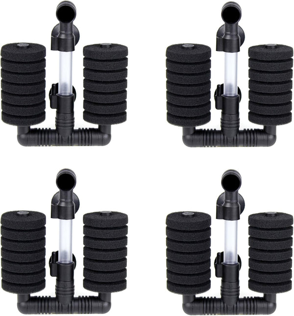 AQUANEAT 4 Pack Double Bio Sponge Filter for Fry, Betta, Shrimp, Nano Aquarium Fish Tank (Small up to 20 Gal)