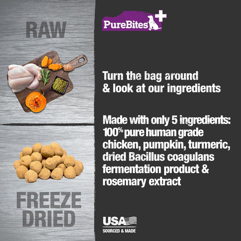 PureBites+ Gut & Digestion Freeze Dried Dog Treats - 5 Ingredients, Made in USA, 3 oz