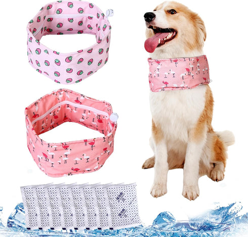 2 Pcs Dog Cooling Bandana Collar, Adjustable Pet Scarf with 10 Recyclable Ice Packs for Medium Dogs and Cats