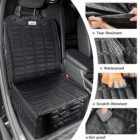 Reliadura Front Seat Covers for Dogs, Waterproof Leather Dog Car Seat Cover, Full Coverage Nonslip Scratchproof Pet Car