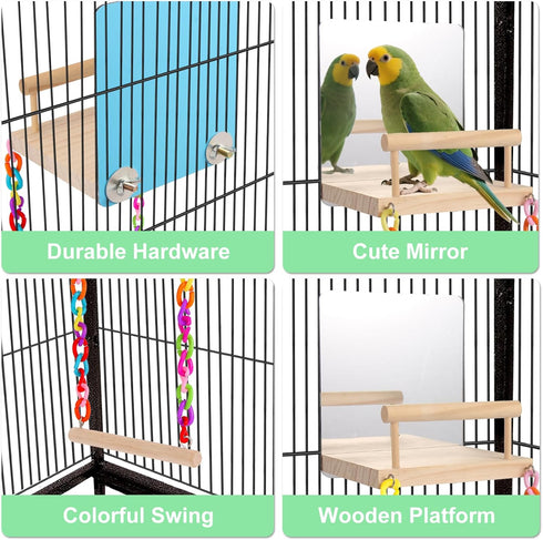 Kyouki Parrotlets,Finch,Canaries Bird Perch Platform Bird Toys with Bird Mirror Climbing Ladder Swing, Parakeet Cage