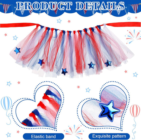 4th of July Dog Costume Accessories - 6 Pieces Includes Bandanas, Tulle Tutu, Patriotic Headbands for Dogs