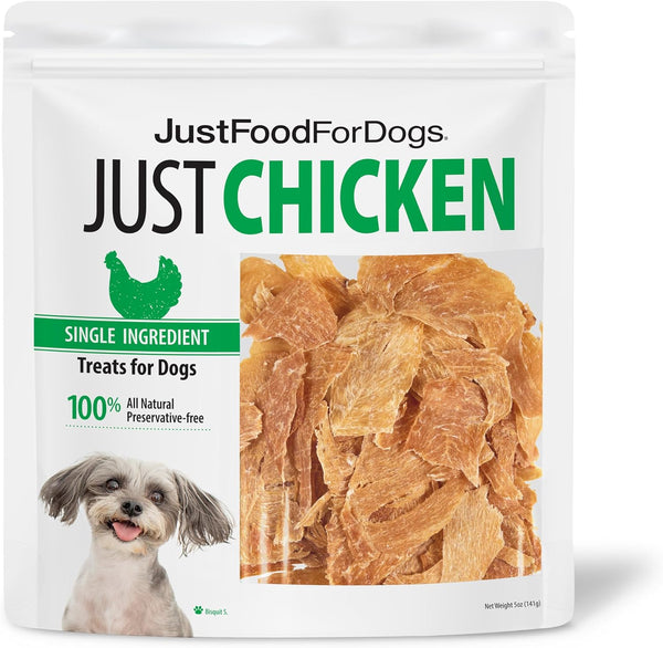 JustFoodForDogs Healthy Dog Treats, Single-Ingredient Chicken Breast, Made in The USA 5 oz