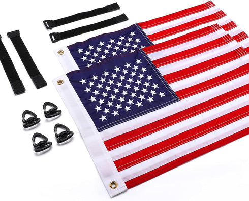 TOBWOLF 2PCS 12" x 18" Golf Cart Flags - Easy Installation Embroidery American Flags with Elastic Strap Bracket