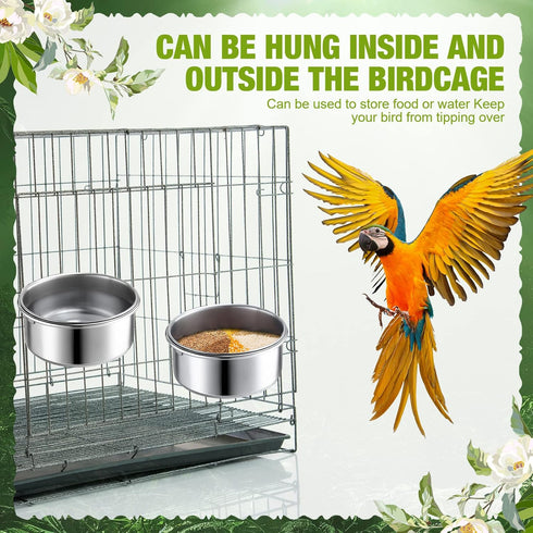 Sabary 6 Pieces Stainless Steel Pet Feeder Water Bowls, 10 oz Bird Parrot Feeders with Holder for Small Animals