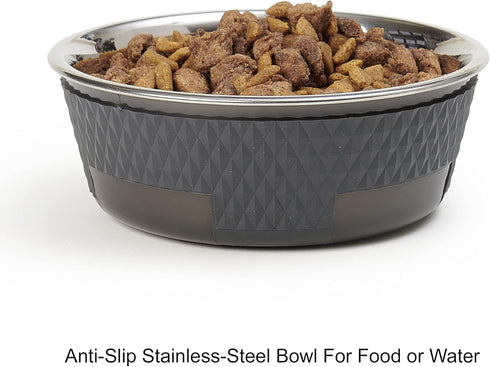 PetRageous Kona 16019 Grey Stainless Steel Non-slip Dog Bowl, 3.75-Cup, 6.75-Inch Diameter, 30-Ounce for Medium and