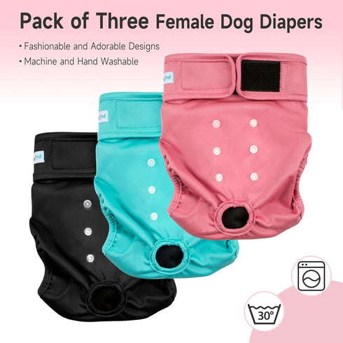 (3 Pack,Medium) Paw Legend Washable Reusable Female Dog Period Diapers for Heat Doggie Puppy Diapers for Female Dogs