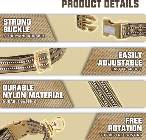 Auroth Reflective Dog Collar for Medium Large Dogs, Soft Nylon Adjustable Collar with Heavy Duty Metal D Ring (Army